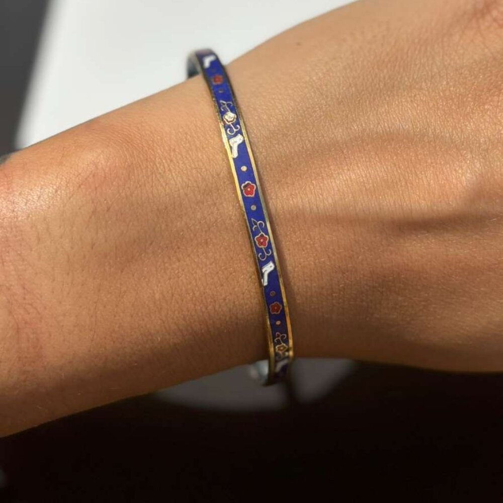 PETITE ENAMEL BANGLE IN BLUE, RED AND GOLD NWOT